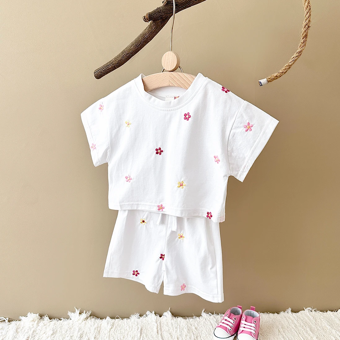 Infant 2PCS Summer Baby Girls Clothing Casual Newborn Set Cotton Small Flower Printed Short Sleeved T-shirt + Shorts 0-3Y kids clothes set two piece set baby girl clothing set shorts suit