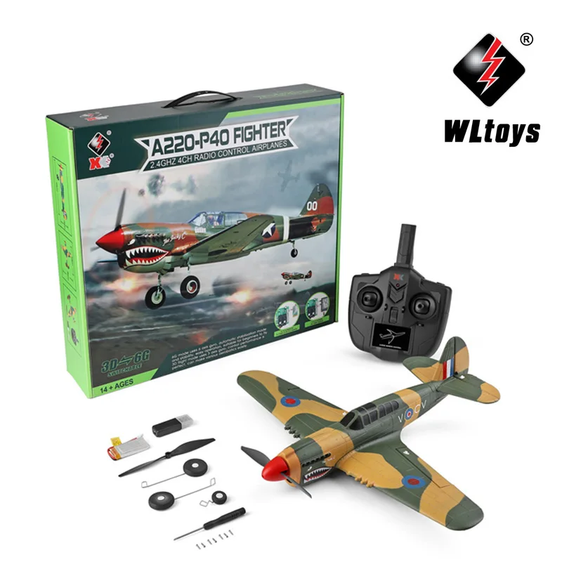 

Wltoys Xk A220 Four-channel Like Real Plane P40 Fighter Rc Glider Unmanned Aircraft Model Airplanes Toys Kids Birthday Gift