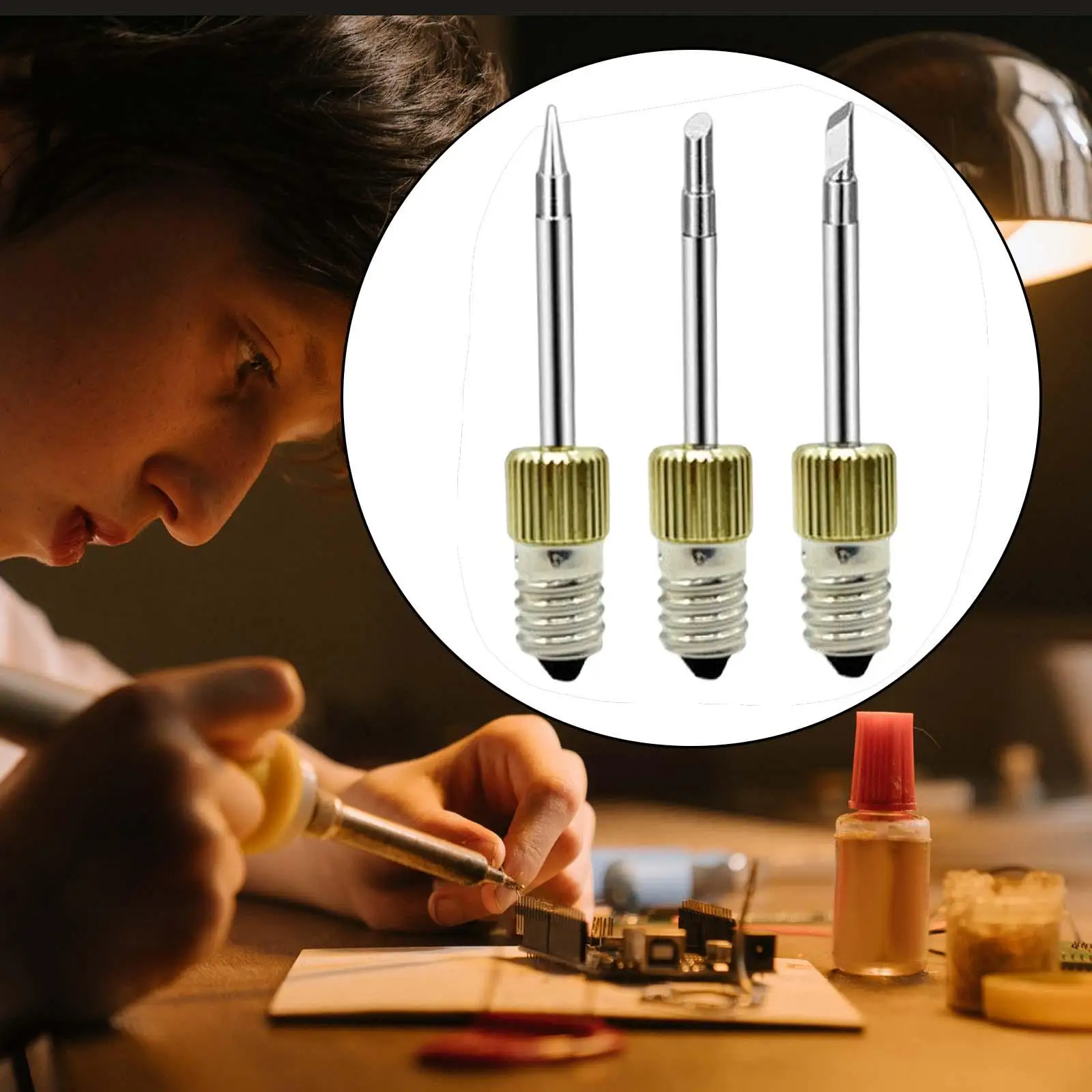 3Pcs Professional Soldering Iron Tips Replaceable E10 Needle Tips Cordless Threaded Steel solder for Indoor Outdoor Repair