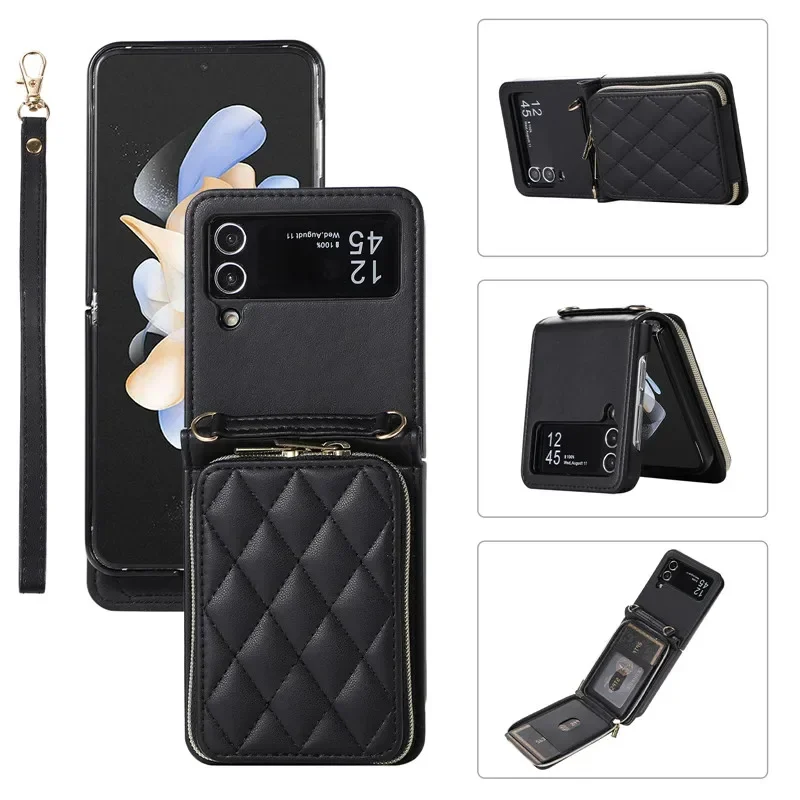 Luxury Crossbody Lanyard Leather Wallet Phone Case with Wrist Rope and Flip Stand