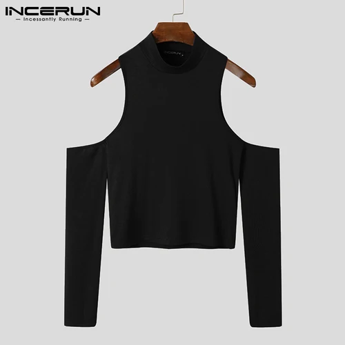 파티 나이트 클럽 스타일 새로운 남자 섹시한 레저 Camiseta 솔리드 모든 일치 유행 Strapless 중공업 긴팔 티셔츠 S-5XL 4