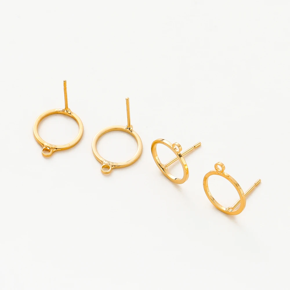 10pcs/lot 4 Styles 14K 18K Gold Plated Post Earrings Findings Round Stud Earring Hooks Accessories DIY Jewelry Making Supplies
