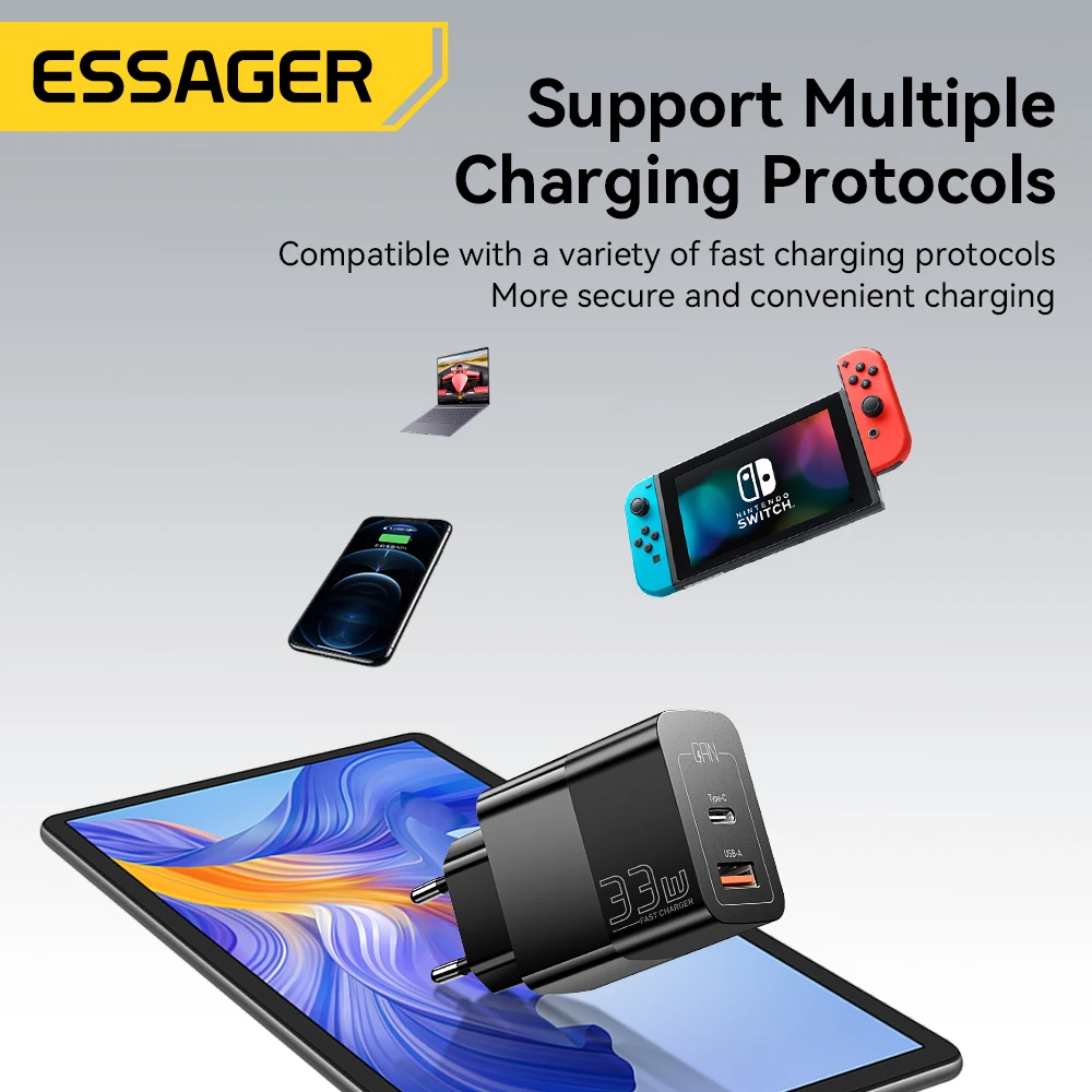 Essager USB Type C Fast Charger 33W QC PD 3.0 Dual Port Mini Portable Adapter For IPhone 16 15 14 IPad Xiaomi Fast Wall Chargers