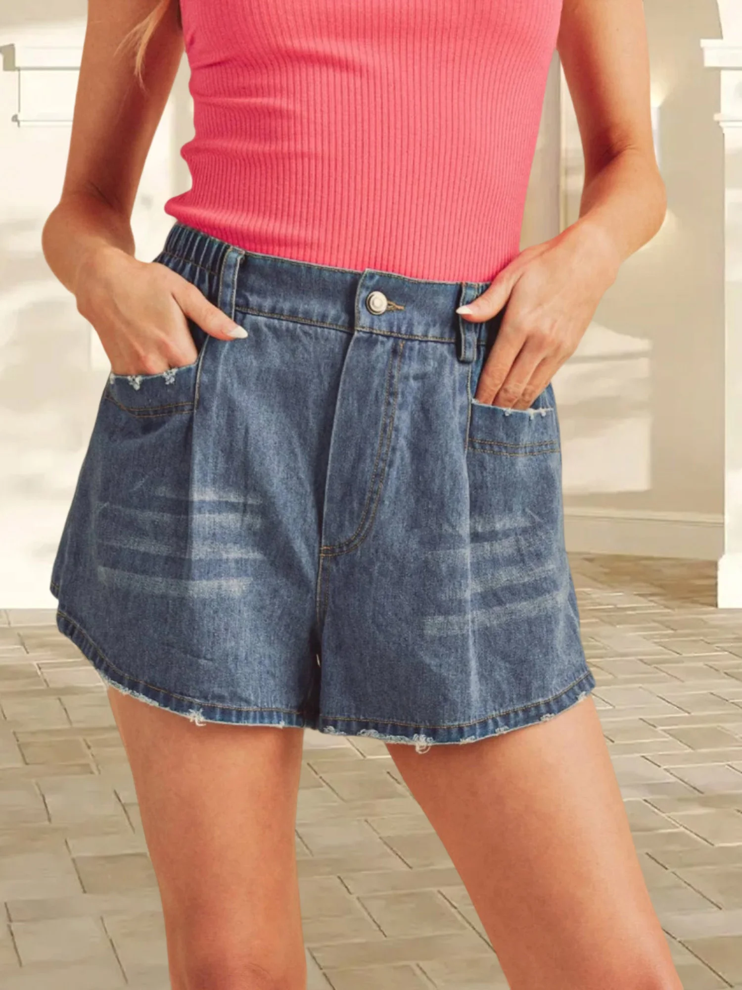 Stylish Denim Mini Skirt for Women Casual Summer High Waisted A-Line Button Front Short Skirt with Pockets