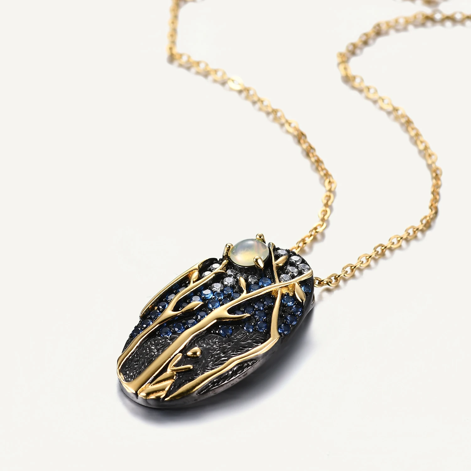 

Gem's Ballet 925 Sterling Silver Pendant Necklaces Design Jewelry Ethiopia Opal Handmade Original Black Moon Necklaces For Women