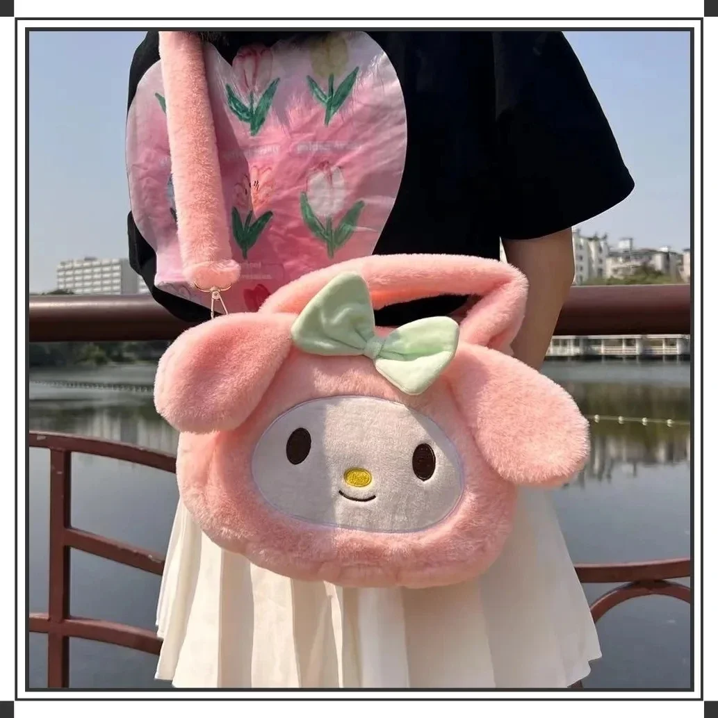 

Kawaii Sanrio My Melody Kuromi Cinnamoroll Plush Shoulder Bag High Capacity Plush Messenger Bag Anime Cartoon Plushie Makeup Bag