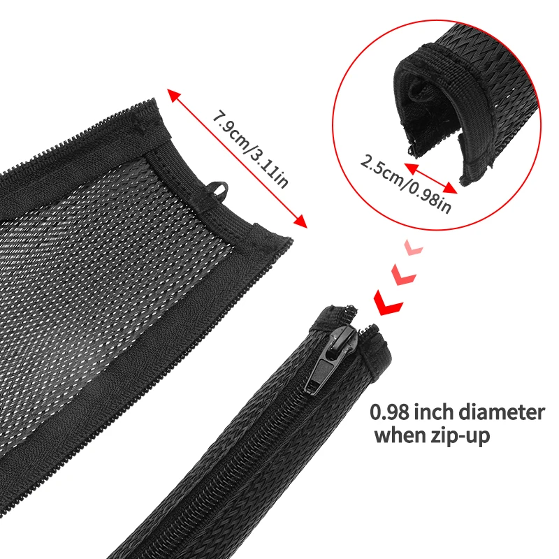 Dropship1M 지퍼 케이블 슬리브 유연한 나일론 와이어 케이블 관리 정리 와이어 코드 하이더 보호, 블랙 화이트 그레이