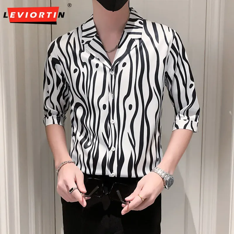 

Fashion Turn Down Collar Summer Half Sleeve Shirts For Men Clothing 2023 Simple Slim Fit Casual Prom Tuxedo Dress All Match 3XL