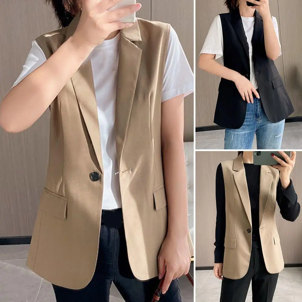 

Stylish Suit Waistcoat Anti-pilling Basic Style Breathable Autumn Office Lady Slim Suit Jacket Blazer Vest Workwear