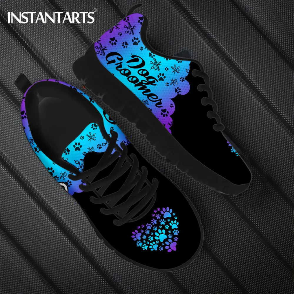 

INSTANTARTS New Trend Women Lace up Sneakers Dog Groomer Gradient Design Flat Shoes for Female Breathable Soft Mesh Footwear