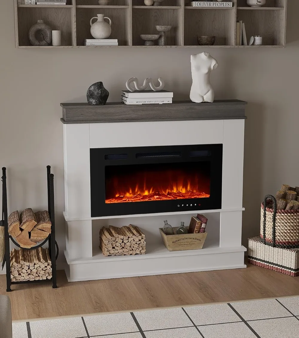 30" Freestanding Electric Fireplace Heater with Mantel, 12 Flame Colors, 1500W for Living Room