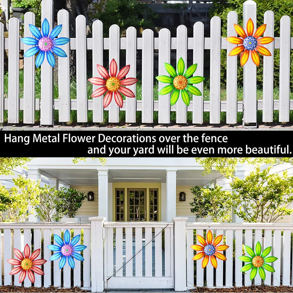 Décor mural en métal à fleurs, ensemble de 4 pièces, pour l'intérieur et  l'extérieur, pour la maison, le bureau, le jardin, le Patio - AliExpress