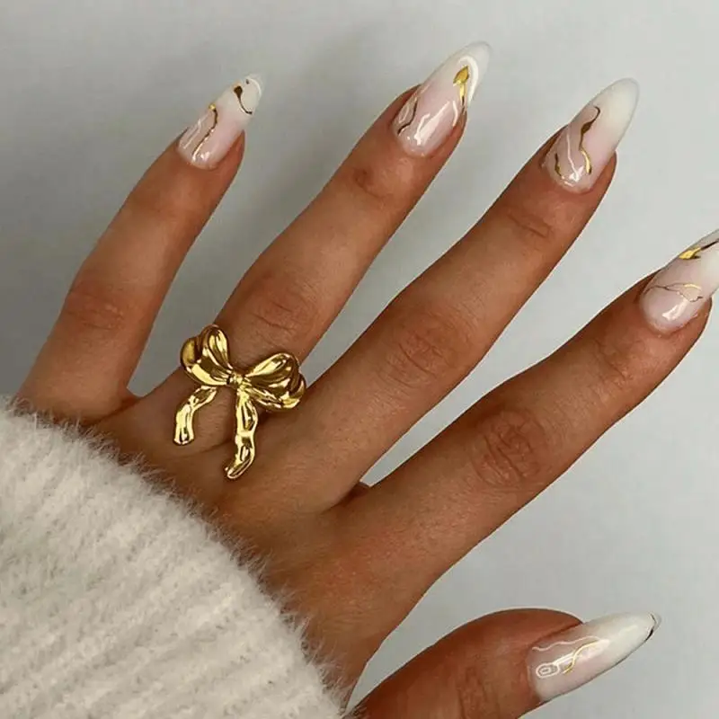 Vintage Stainless Steel Bow Ring Light Luxury Elegant Opening Finger Jewelry Ring For Women Wedding Gift