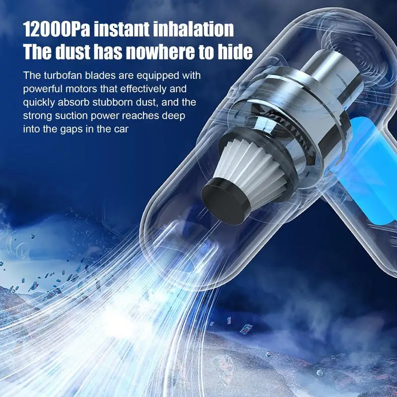 강력한 무선 12000Pa 강력한 흡입 손 진공, USB 충전식 가정용 먼지 버스터, 자동차 휴대용 진공