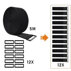 Heavy Duty Adjustable Hook and Loop Straps with Buckles - 5M 5cm Wide Reusable Securing Ties for Organizing and Storage (5meters)