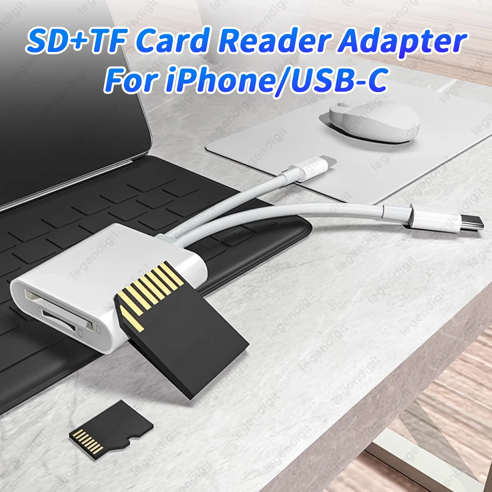 USB C SD Card Reader for iPhone iPad Dual Card Slots Micro SD Memory Reader TF Adapter Portable Trail Camera Viewer