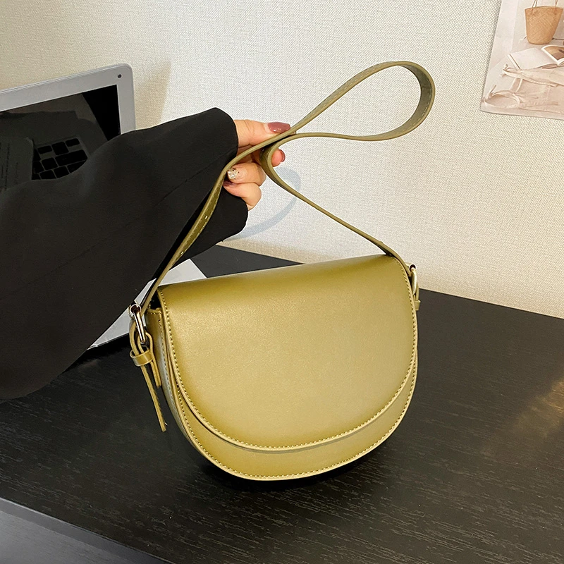 Retro einfarbige Satteltasche, hochwertiges Leder, Umhängetaschen für Frauen, 2025, neue einfache Damen-Umhängetasche, Designer-Handtaschen – Detail 9