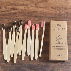 10-Piece Eco-Friendly Children's Bamboo Toothbrush Set with Soft Bristles (Kids 5 pink 5 black)