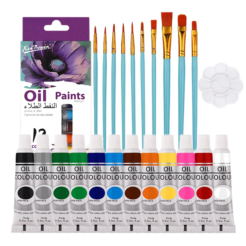 12 Colors Acrylic Paints & Oil Paint with Brush&Palette 9/12ml Pigment Drawing Set Art Supplies for Artist Beginners 6