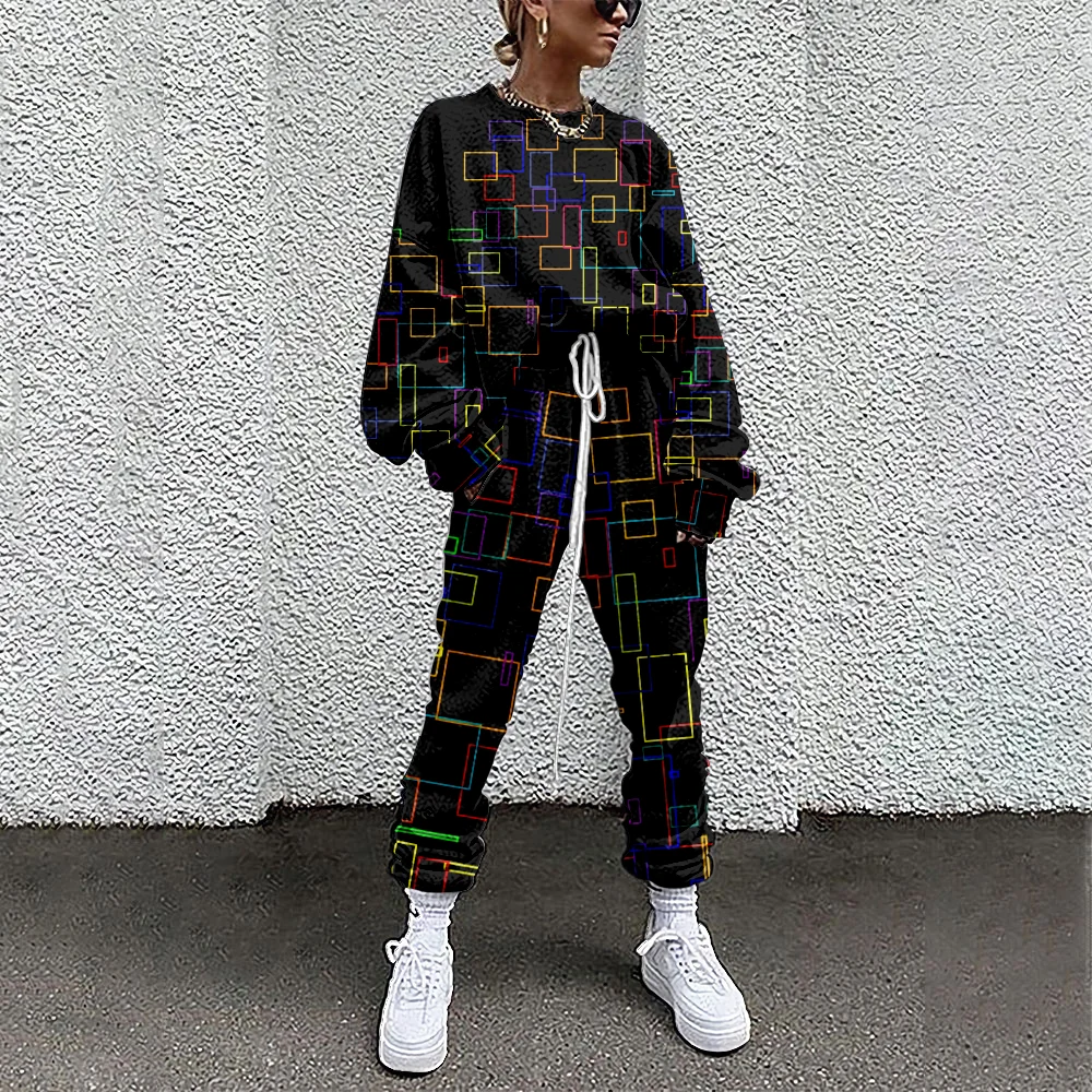 

SOJINM 2022 женский спортивный костюм свитшот + Прямые спортивные брюки с 3D принтом комплект из 2 предметов подходит для фитнеса Спортивная парочка DIY 2XL