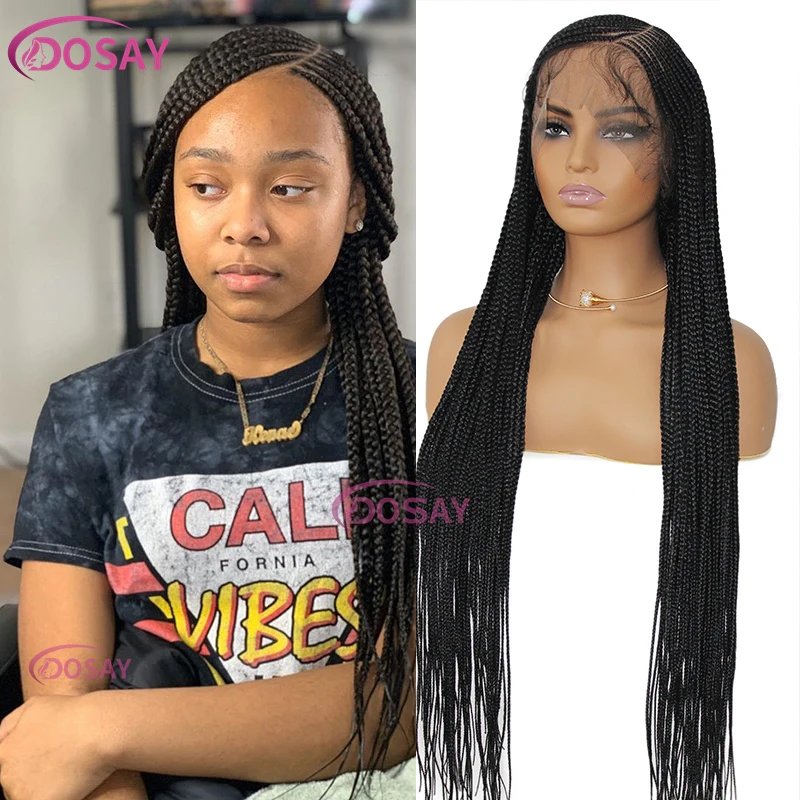 

36 Inch Knotless Braided Wig Synthetic Wigs 360 Full Lace Braid Wig Black Woman Afro Side Part Lace Frontal Wigs with Baby Hair