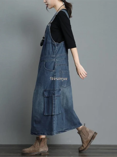 Monki mini denim dungaree dress in blue - ShopStyle