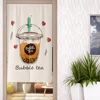 Milk Tea Japanese Door Curtain Doorway Kitchen Curtains Noren Drapes for Cafe Home Entrance Decor Cartoon Linen Door Curtains 1