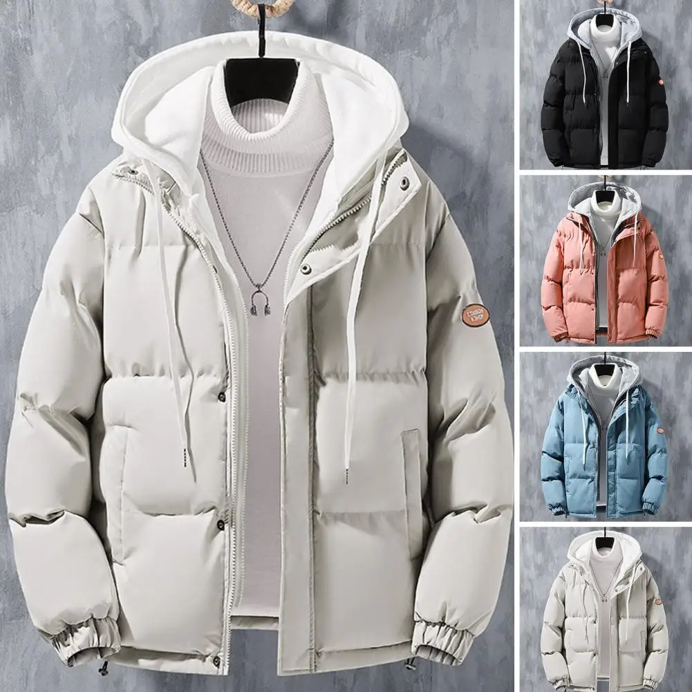 Windproof Thickened Cotton Outwear Windproof Hooded Jackets for Men Thickened Cotton Outwear with Fake Two-piece Design Multiple winter jackets men fake two piece cotton hooded jacket korean style trend warmth handsome all match patchwork fashion man coat