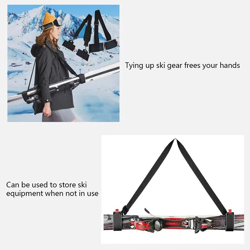 Nylon Skiing Pole Shoulder Hand Carrier Lash Handle Straps Adjustable Buck Hook Loop Protecting Black Nylon Ski Handle Strap Bag