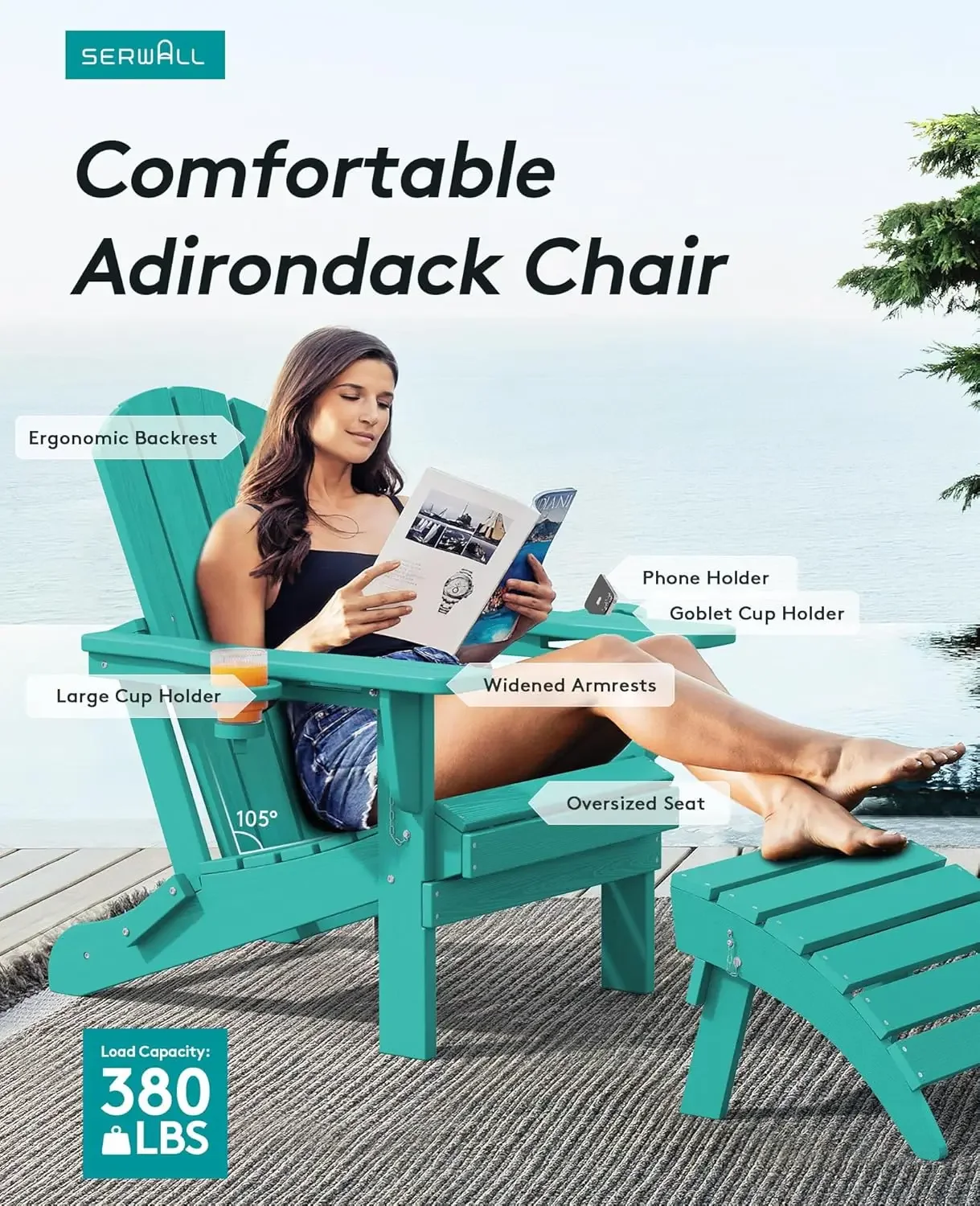 Adirondack Chair with Cup Holders - Composite Adirondack Chairs Set of 2 HDPE Outdoor Chairs All Weather Use- Aruba