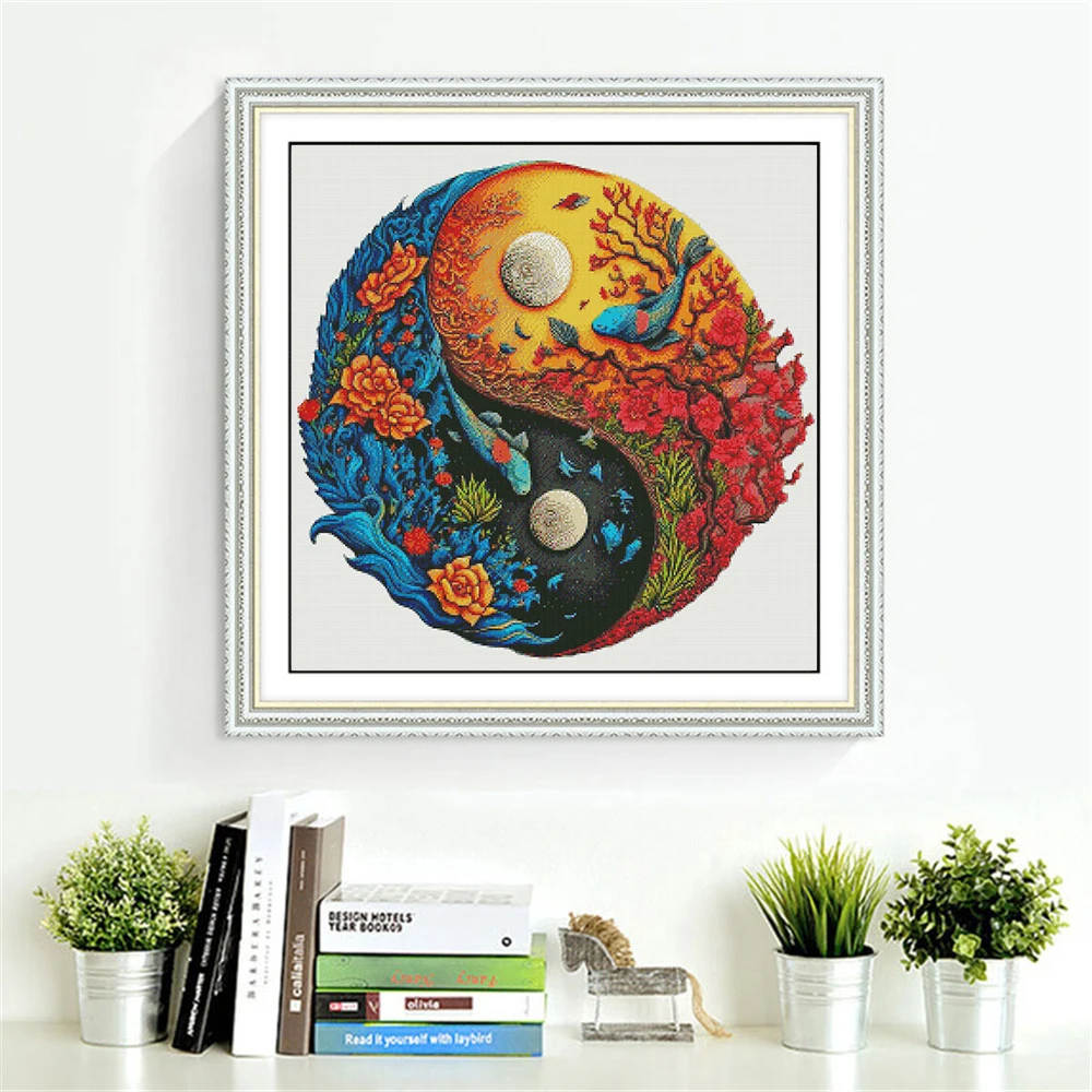 HUACAN Embroidery Flower Tree Scenery Kits Cross Stitch Mountain Needlework DMC Printed Canvas DIY Home Decoration 11CT 14CT