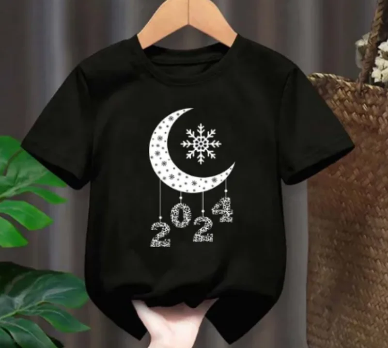 

Hello 2024 Cute Print Kids T-shirt Happy New Year Party Boys Girls T Shirts Clothes Fashion Child T Shirt Short Sleeve Tops