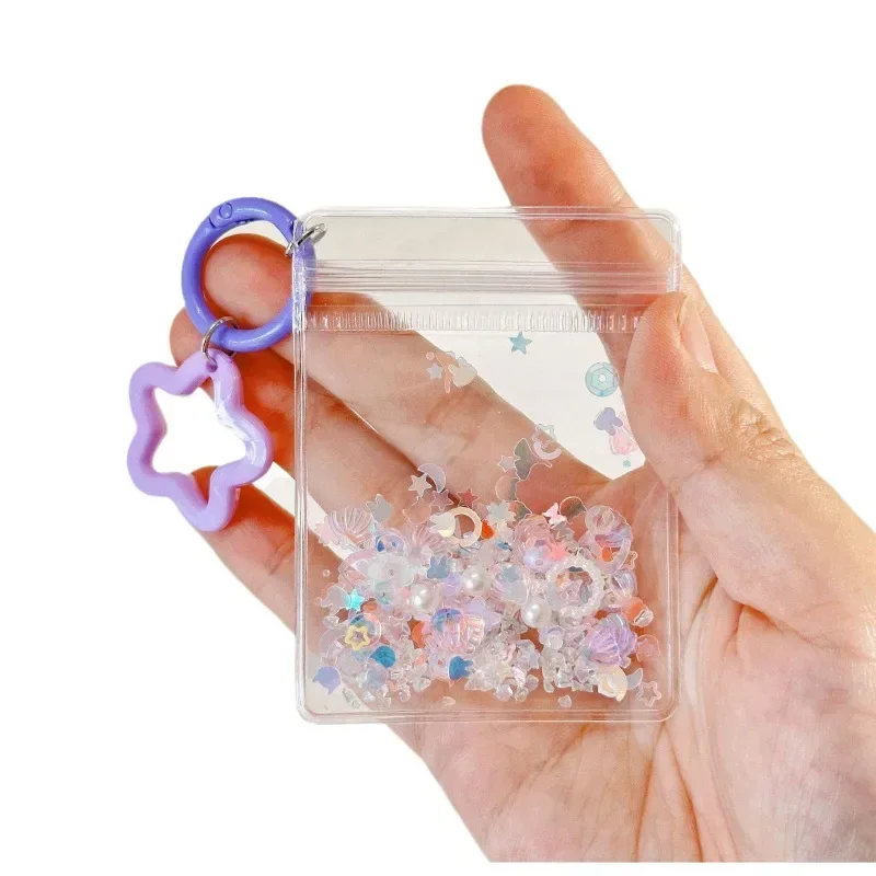 1pc Cartoon Shake Glitter Bag Keychain with Five-pointed Star Pendant  Transparent Doll Gift Bag Kawaii Toy Pendant Storage Bag 5
