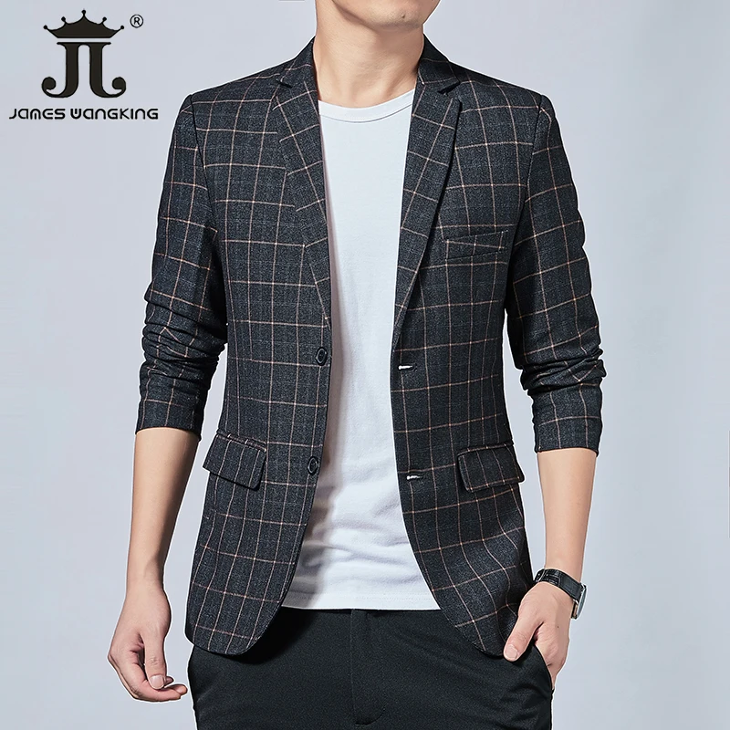 High-end Brand Boutique Plaid Formal Business Office Men's Slim Blazer Male Suit Jacket Groom Wedding Party Dress