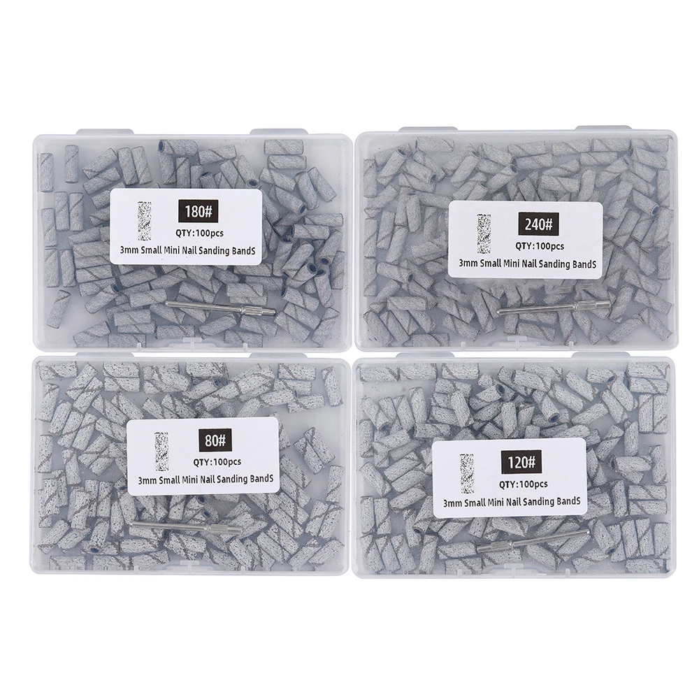 3mm Nail Sanding Bands-80/120/180/240 Grit Mini Nail Drill Bit Electric File Accessory Polishing Manicure Tool 50/100pcs
