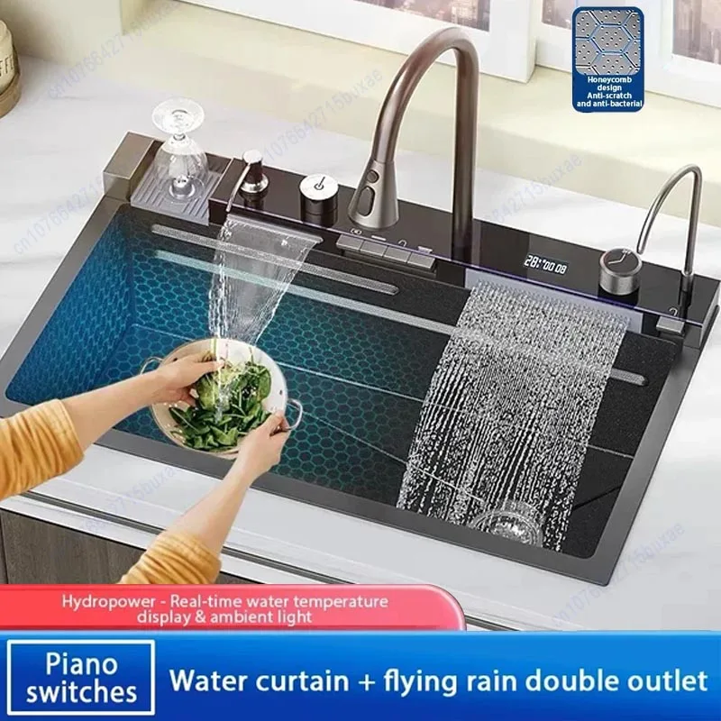 ÉVIER CUISINE INOX 304 AVEC CASCADE ET AFFICHAGE NUMÉRIQUE - NEUF