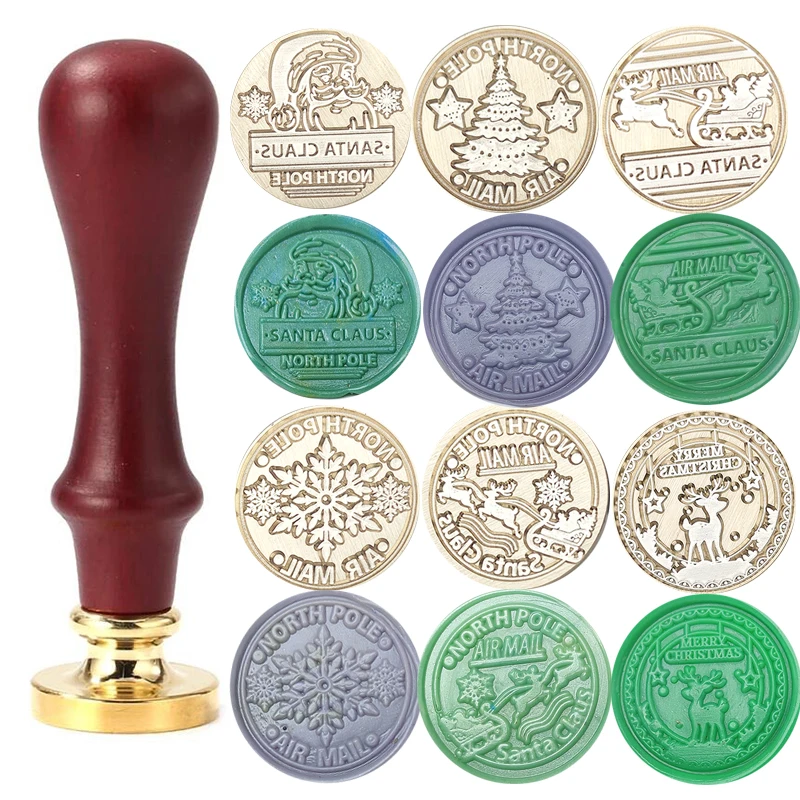 

1pc Christmas Wax Seal Stamp, 1.18inch Retro Style Lacquer Seal Head , Craft Wax Seal Head For Envelopes, Santa Claus,Snowflakes