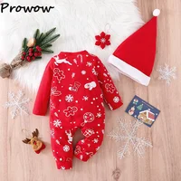 0-18M Baby Christmas Rompers Newborn Cartoon Cute Deer Jumpsuit With Xmas Hat My First New Year Costume For Baby Boys Girls 2