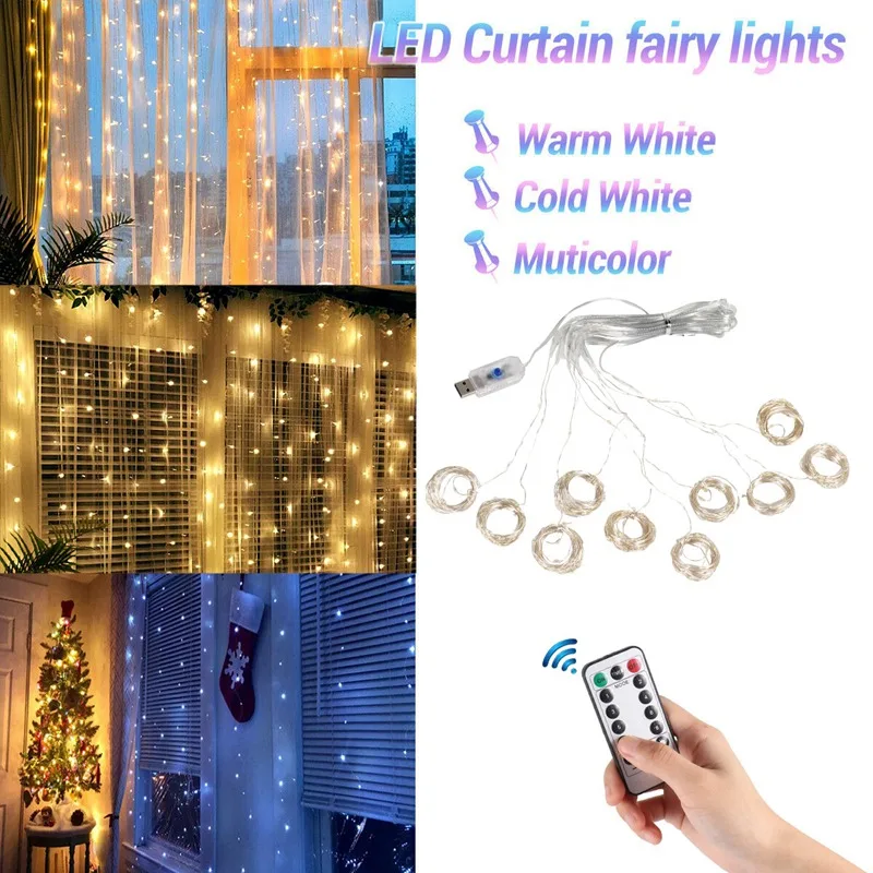 Christmas Lights Curtain Garland 2023 Merry Christmas Decorations for Home Christmas Ornaments Xmas Gifts Navidad New Year 2024