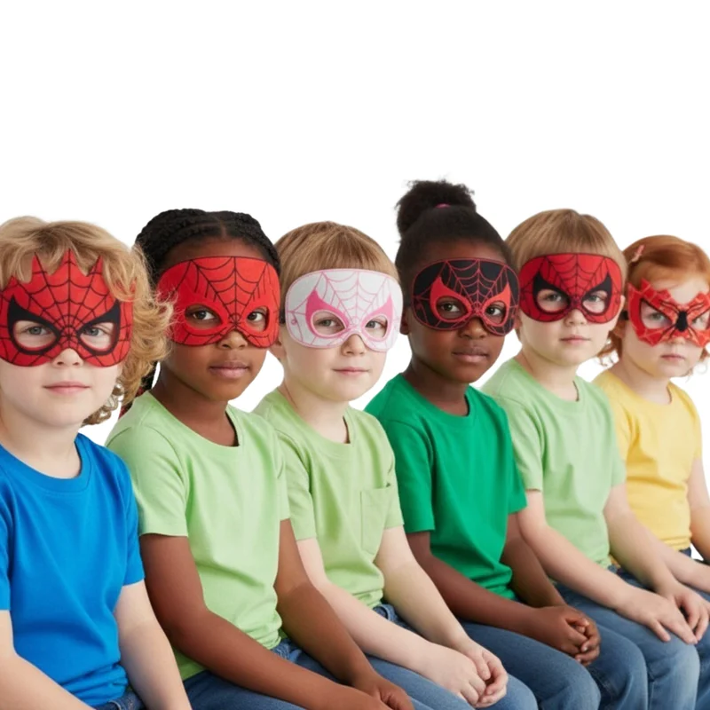 5 Pcs/Lot Funny Spiderman Cosplay Accessory for Boy Girl Halloween Party White Gwen Stacy Role Play Felt Eye Mask Birthday Gift