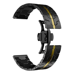 Premium Stainless Steel Watch Band - Elegant Metal Replacement Bracelet for 22mm (Black gold)