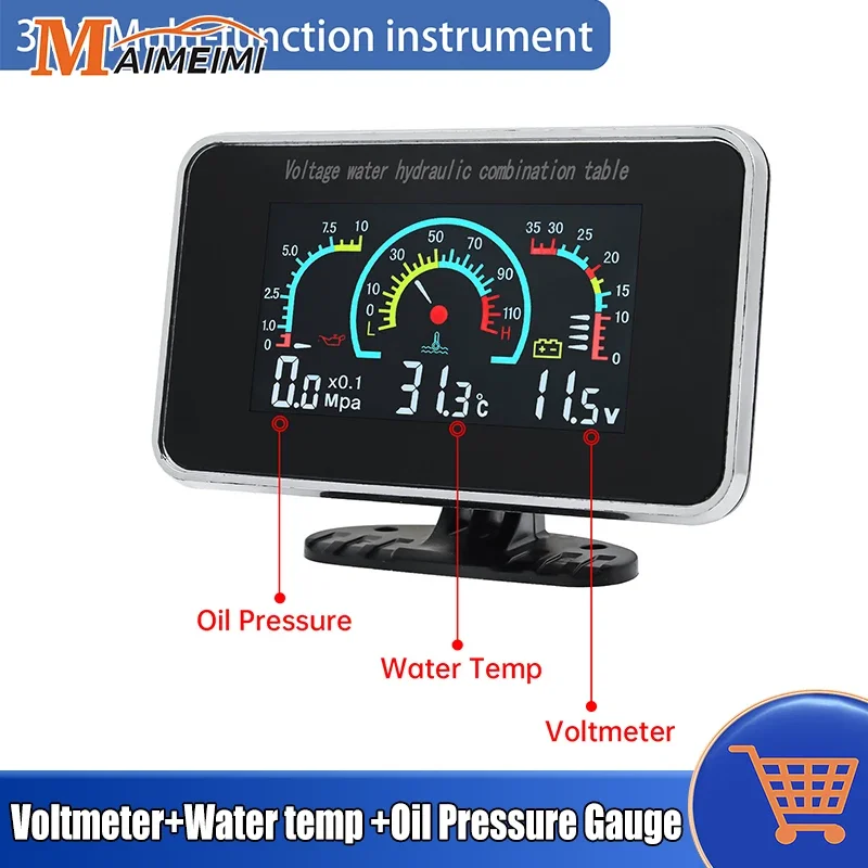 3 IN 1 Universal Car 12V/24V LCD Digital Truck Car Oil Pressure Voltage Water Temperature Combination Table 1/8 NPT Sensors water temp gauge digital display gauge automotive gauge