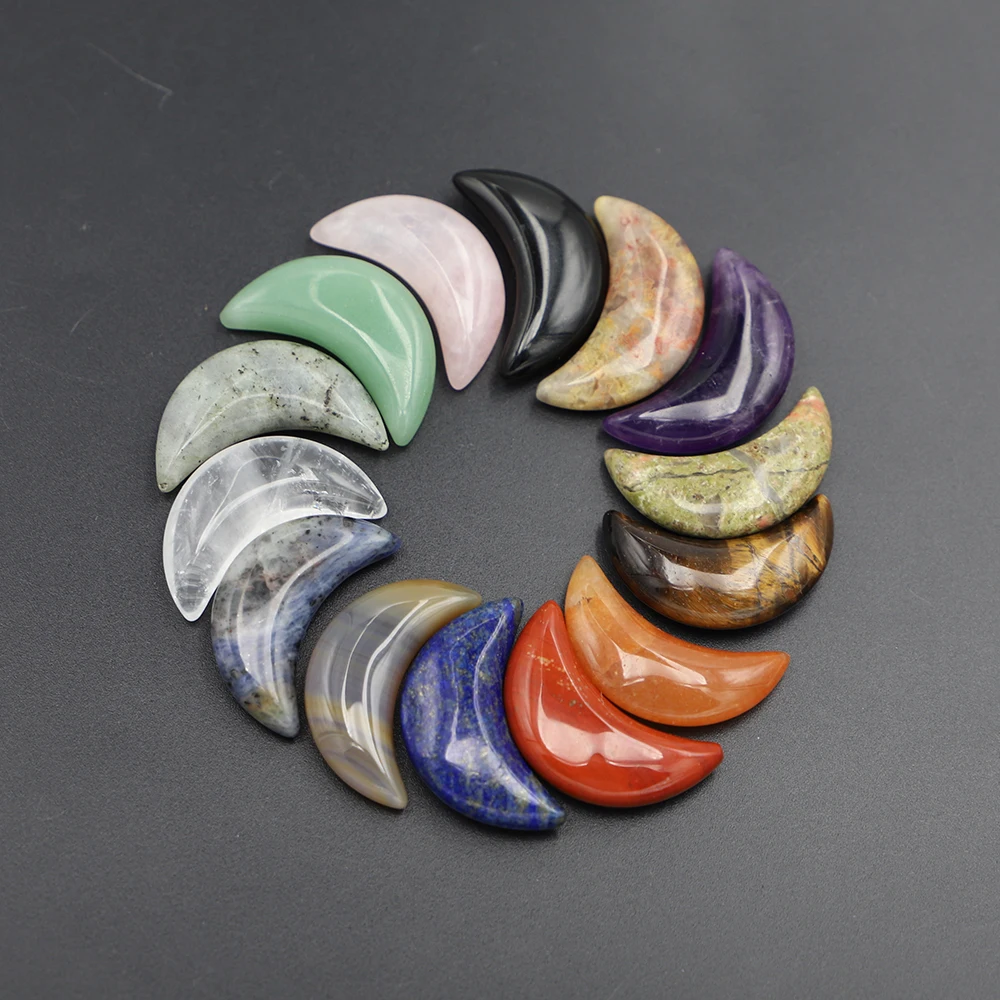 Natural Stone Crescent Ornaments Aventurine Quartz Crystal Moon Balancing Charms Reiki Energy Meditation DIY 10Pcs Free Shipping