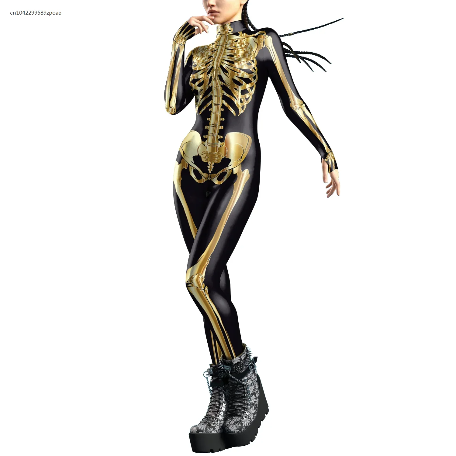 

2024 Halloween Cosplay Costumes For Women Skeleton Printed Long Sleeve Bodysuits Slim Elastic Fancy Outfits Catsuit