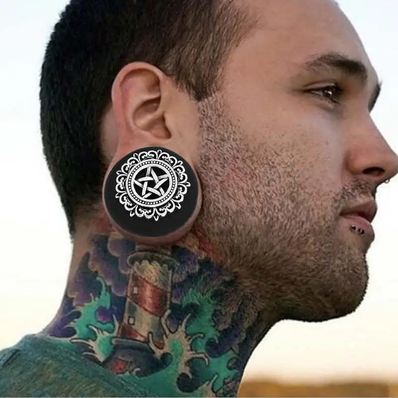 Black Natural Wood Mandala Flower Ear Plugs Tunnels Ear Expanders Earring Gauges Piercing Plug Ears Body Jewelry