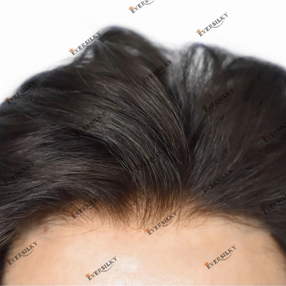 Natural Hairline Men's Toupee V-loop 0.06-0.08mm PU Base Hair Replacement System Straight/Wavy Hair for Options Blonde 2