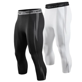 2023 Athletic Bodybuilding Leggings Breathable Elastic Waist 3/4 Compression Pants Lightning Design Quick Dry Running Tights 1