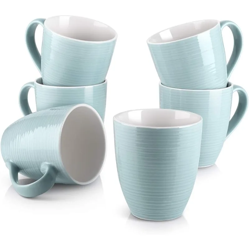 

17 Oz Large Mug Set of 6, Ceramic Mugs for Coffee Tea and Cocoa, for Women Men, Turquoise