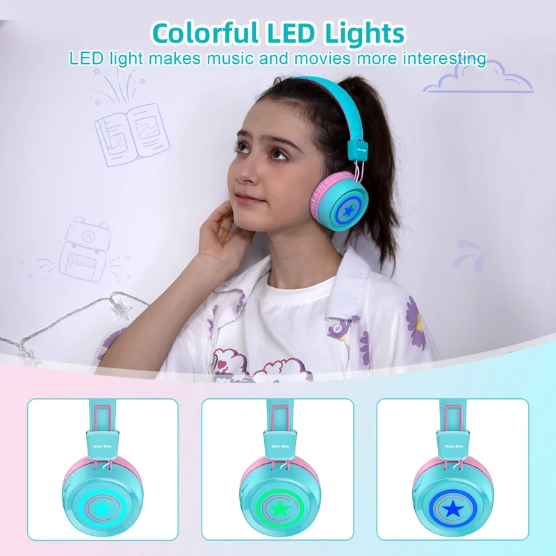 RGB Kids Bluetooth Headphones Headset Wireless Headphone Foldable Earphone HD Micro ChildrenHeadset