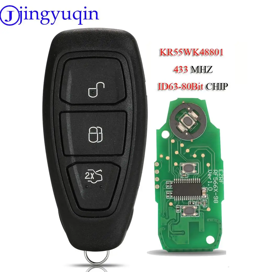 

jingyuqin 433/434Mhz 4D63 80Bit Chip KR55WK48801 For Ford Focus C-Max Mondeo Kuga Fiesta B-Max Smart Remote Key Keyless